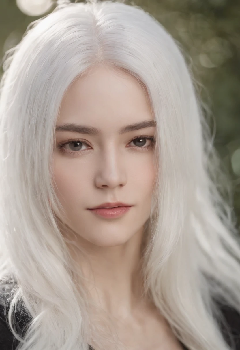 Close-up of a man with long white hair and a black shirt, :: Ross, （（Black hair））, Perfect girl in black, RossDraw Portrait, Tifa Lockhart with white hair, handsome androgynous prince, guweiz on artstation pixiv, Güvez on Pisif Art Station, White hair, Girl with white hair, with long white hair