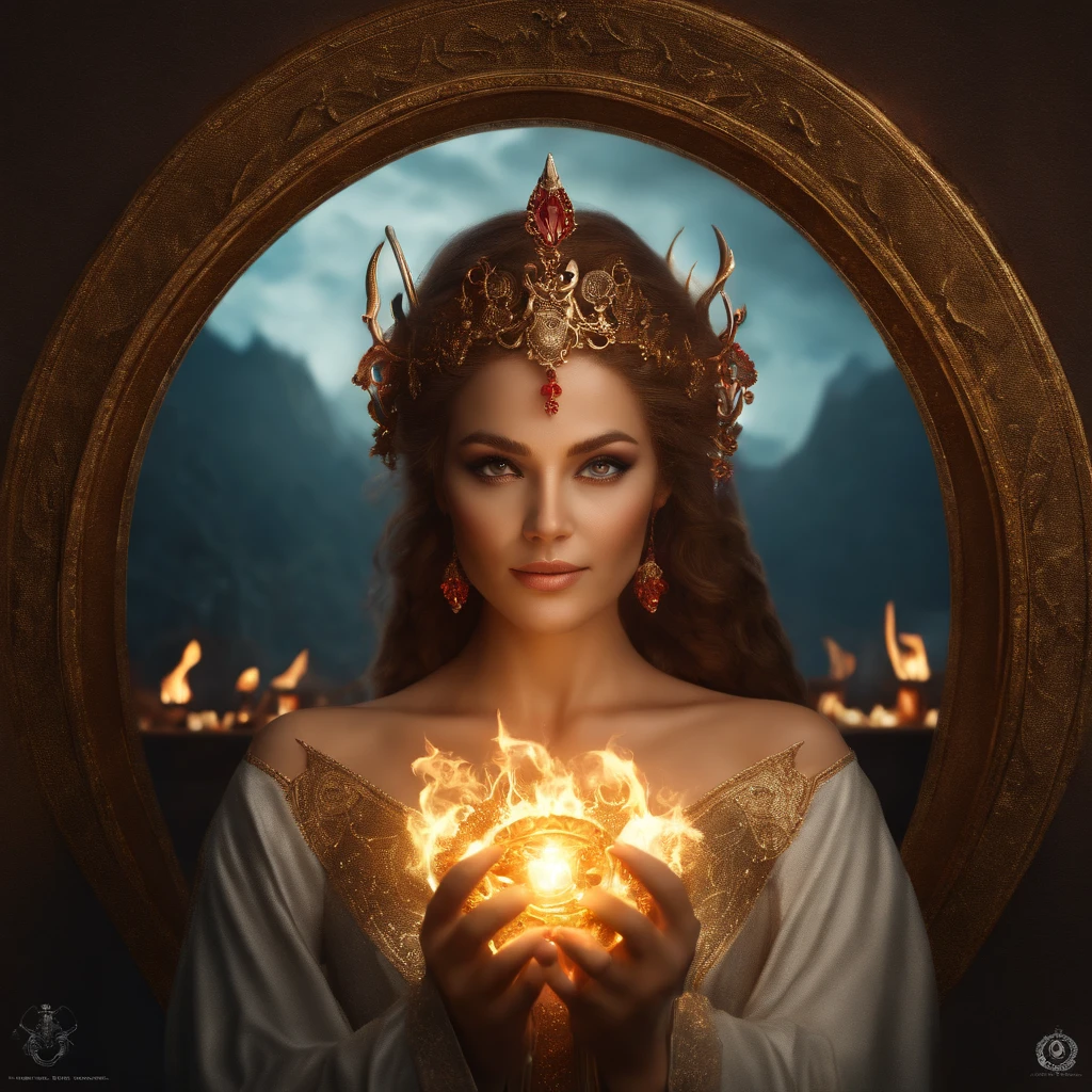 (Numerous award-winning masterpieces of, With incredible details, textures and maximum detail), (Ultra photo realsisim:1.4), (full-body portraits:1.5), (Realistic:1.3), looking to the camera,(up of the upper body:0.3), (best quality real texture skin), (Fine true circle Symmetrical eyes), finerly detailed face, ((medieval world)), ((The Lord's Ice Demon)), ((Lord's Flame Demon)), Machinary,cyber punk perssonage,(Full body view:1.5), (Burning bright eyes), (She has a mischievous smile on her face), (Eyes shining with fire in the dark:1.5), (A pair of red eyes), Bio-luminescence, (Rotating ice and strong wind in the background), (Dramaticlight), (A majestic sight), (Her countenance is gentle and beautiful, but somehow terrifying), Glass earrings on the ears, (Dramatic photo:1.4), ((dramatic pose)), (flamboyant photo), (Golden hair), (hair black), (Maroon hair), short detailed hair, ((head looking up)), ((Looking down)), (Around her neck is a simple necklace of exquisite workmanship), (Bio-luminescence,Brilliant light:1.3), (Use gorgeous icy magic:1.2), (swirling fire), The Great Temple of the Devil, The Devil's Grand Shrine, great temple, great cathedral, Temple ruins, detached temple, (Luminous magic circle:1.5), Ancient Castle Site, Shining majestic cloud masses and sky, salama, epic realistic, Faded, art, (greg rutkovsky:0.8), (Teal and orange:0.4), (Art Station:1.5), Cinematic, ((com cores neutras)), (hdr:1.5), (pastel colour:1.2), ultra - detailed, Dramaticlight, (Intricate details:1.1), the complex background,