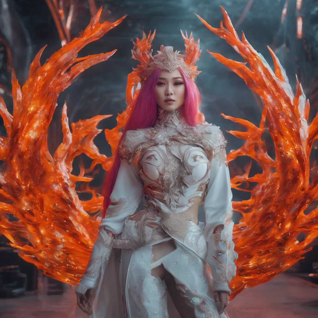 Snow red marble texture 32K（tmasterpiece，k hd，hyper HD，32K）Long flowing bright orange hair，Snow in winter，zydink， a color， Asian people （Kizi）， （Cyan-orange scarf）， Combat posture， looking at the ground， long whitr hair， Floating bright orange， Fire cloud pattern gold tiara， Chinese long-sleeved gold silk garment， （Abstract snowflakes flying：1.2）， white backgrounid，Lotus protector（realisticlying：1.4），Bright purple hair，Smoke on the road，The background is pure， A high resolution， the detail， RAW photogr， Sharp Re， Nikon D850 Film Stock Photo by Jefferies Lee 4 Kodak Portra 400 Camera F1.6 shots, Rich colors, ultra-realistic vivid textures, Dramatic lighting, Unreal Engine Art Station Trend, cinestir 800，Long flowing bright orange hair