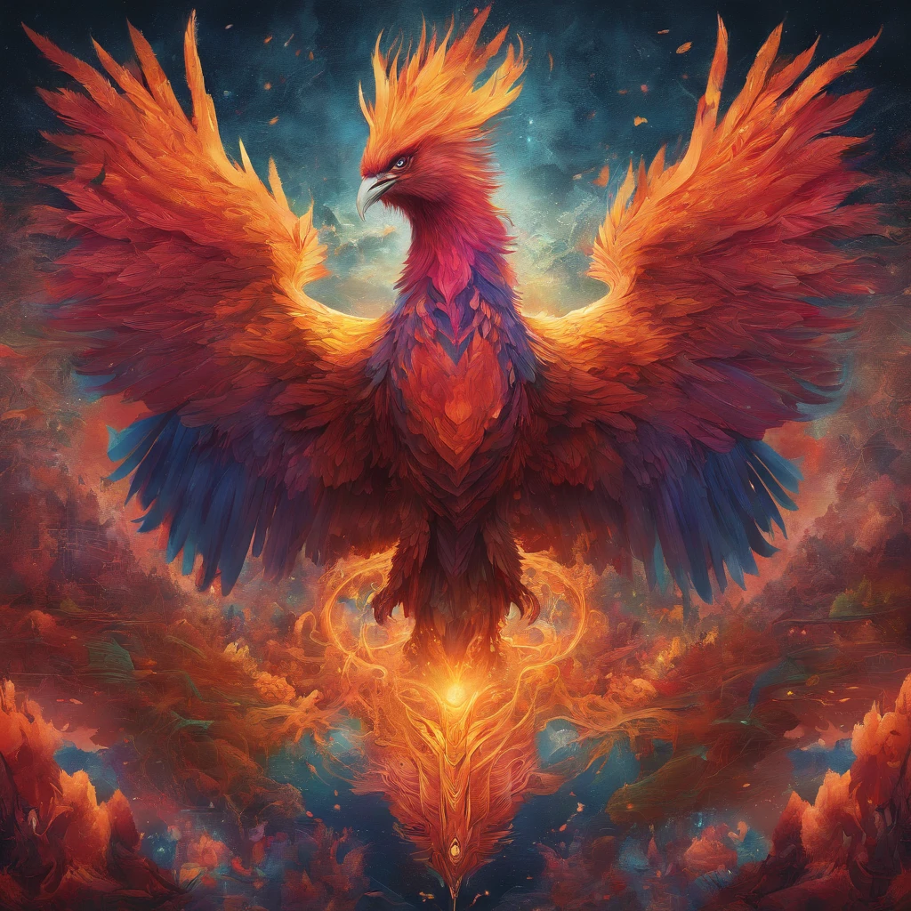 (best quality,4k,8k,highres,masterpiece:1.2),ultra-detailed,(realistic,photorealistic,photo-realistic:1.37),mystical art, vibrant colors, detailed environment, phoenix
In this masterpiece, I want you to create a visual representation of mystical art blended with vibrant colors, depicting a detailed environment with the glorious presence of a phoenix.
The artwork should showcase the best quality in terms of resolution, sharpness, and overall execution. The resolution should be 4k or 8k, providing a highly detailed and realistic rendering of the scene. The image should exude a photorealistic quality, capturing every intricate detail with a slight boost to emphasize realism.
The focal point of the artwork is the mystical art itself. Use vibrant colors to bring the artwork to life, creating an atmosphere that is vibrant, captivating, and full of energy. Every color should be carefully selected to evoke emotions and enhance the overall visual experience.
The artwork should also depict a highly detailed environment. The background should be filled with intricate elements and textures, showcasing a mesmerizing scene. The environment should be richly detailed, capturing the viewer's attention and immersing them in the world you create. Pay attention to even the smallest details, ensuring every aspect is visually appealing and harmonious.
Finally, the artwork should prominently feature a phoenix. This mythical bird should be rendered with extreme detail and precision. Capture the majesty and ethereal beauty of the phoenix, showcasing its vibrant feathers, graceful form, and fiery presence. The phoenix should be the focal point, commanding attention and symbolizing rebirth, immortality, and transcendence.
Overall, create an artwork that seamlessly combines the mystical nature of the art, vibrant colors, and a highly detailed environment. Let the viewer be captivated by the intricate details, the vivid colors, and the symbolism of the phoenix. Let this artwork transport