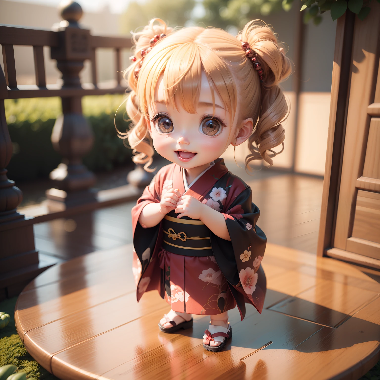 Cute Chibi Anime,(((chibi 3d))) (Best Quality) (Master Price)、Innovative Jewelry Decoration Costume Funa Kimono、Pale blue braided long hair、punk fashion、Amiage Boots、at school festival