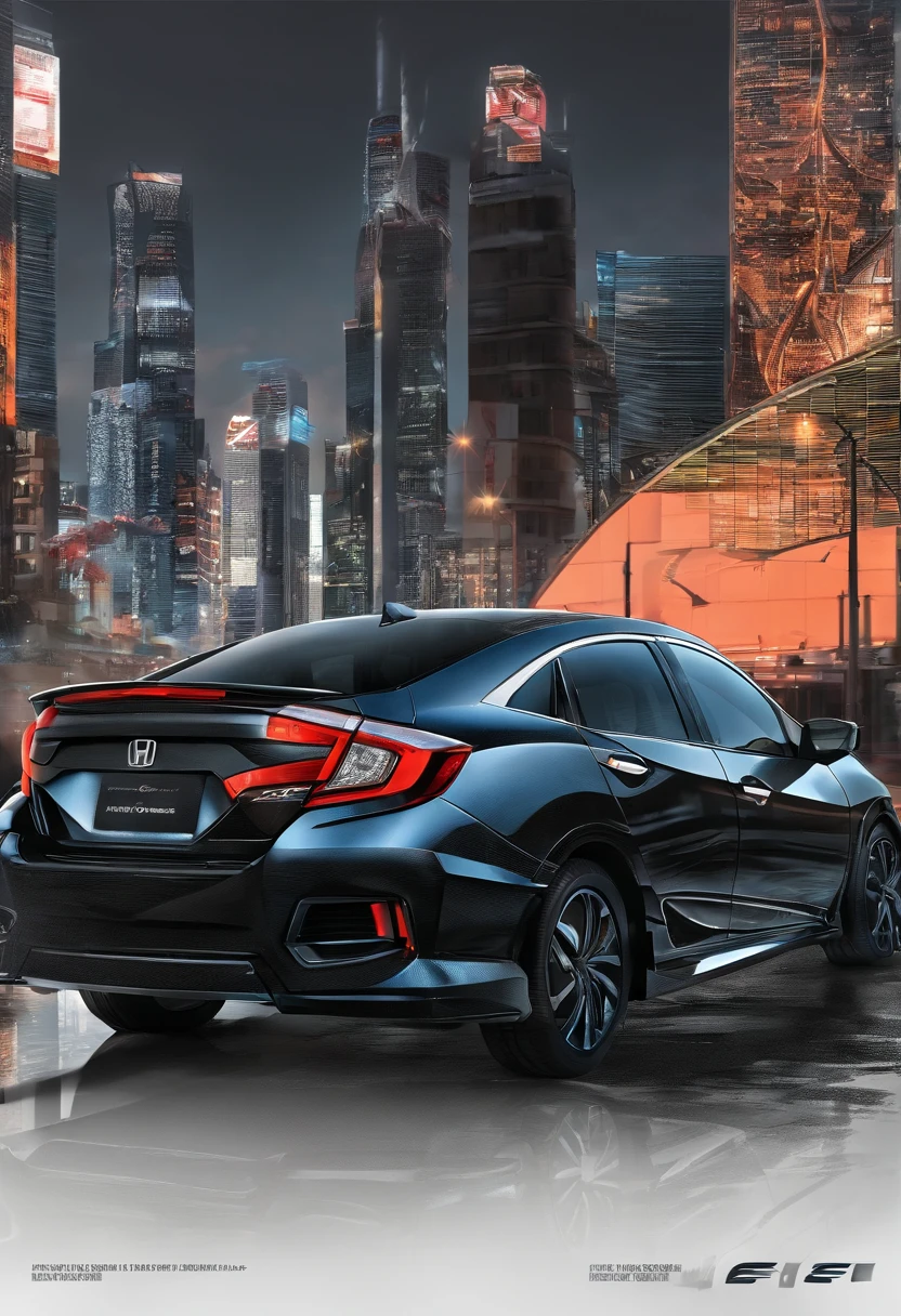 ((best quality)), ((ultradetailed)), ((masterpiece)), illustration,
Rainy night, honda civic, 2005 model 4 door, matte black color, low profile wheels, big black rim, highway, chase from behind, dark shadow, imposing bodywork, expansive expressway, toll booth, highway exit, fear.