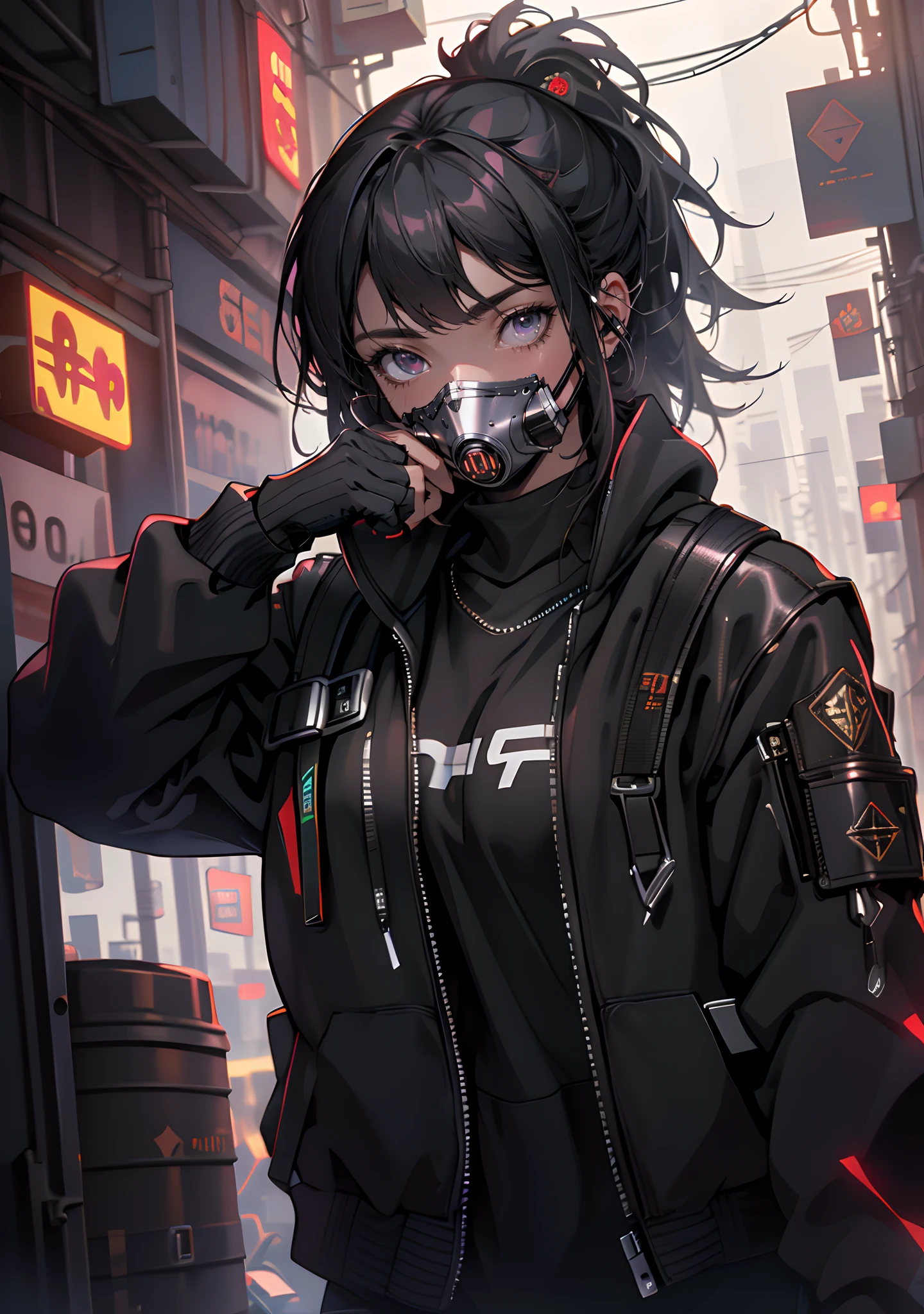 ultra-detail, high-resolution, A highly detailed, Best Quality, superb, Top  Quality, highly detailed CG Unity 8k wallpaper, cinematic lighting, cyberpunk, Dark Girl, Garbage gang face mask