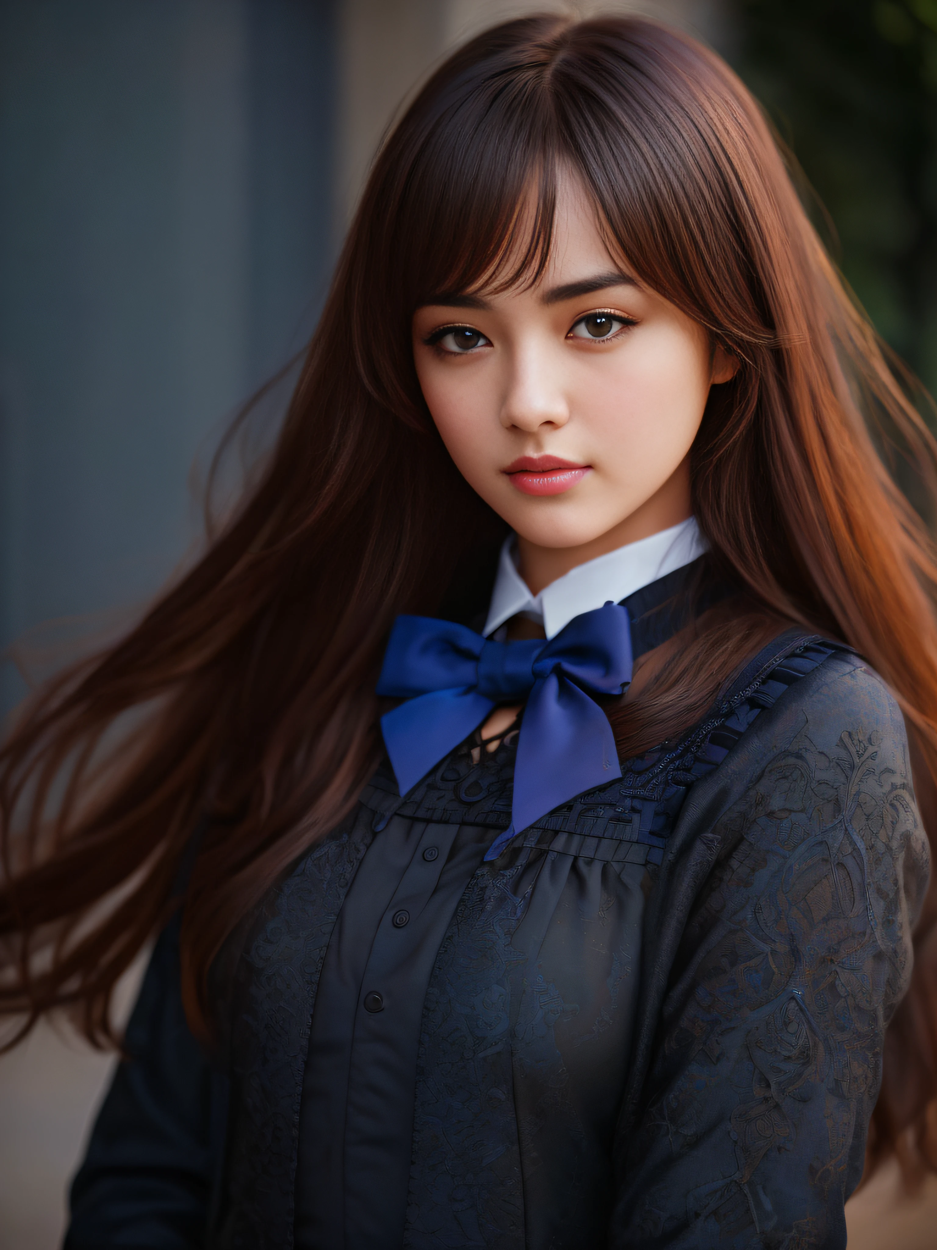 Editorial full body photograph of a beautiful girl, extremely detailed eyes, detailed symmetric realistic face, extremely detailed natural texture, perfect high detailed hands, perfect high detailed fingers, beautiful face, high detailed perfect eyes, beautiful gradient, Beautiful girl, clean detailed, dynamic pose, Schoolgirl uniform, Uhd digital painting, hyperdetailed triadic colors, unreal engine, fantastical, intricate detail, complementary colors, 8k resolution, heavy strokes, dynamic light source, nikon d850 film stock photograph, kodak portra 400 camera f1.6 lens, extremely detailed, amazing, fine detail, rich colors, hyper realistic lifelike texture, dramatic lighting,