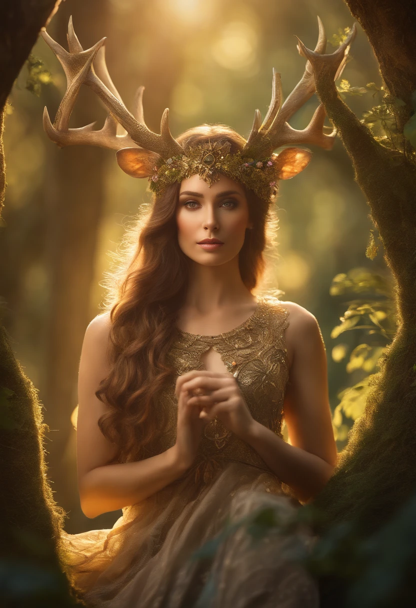 a beautiful woman, The sun-drenched forest is bathed in the golden glow of dawn. In the center of the frame,There is one wearing plant armor,Elven beauty with antlers,Goddess in plant armor,the elf, Mythical creatures surround her, Her eyes are blue.
The fauna is in complete peace with its surroundings. He is surrounded by lush trees and flowers, Birds singing in the trees. The air is filled with the sweet fragrance of wildflowers,It seems to live in harmony with the natural world.
Images are taken at an astonishing 16K resolution, With incredible detail and realism. The scenes are cinematic and dramatic, Has a perfect composition. The focus is on fauna, But the background is also lush,detail-rich.
This photo is sure to capture the imagination of anyone who sees it. It is a beautiful and evocative depiction of mythical creatures, Capture perfectly in high-quality digital format.
