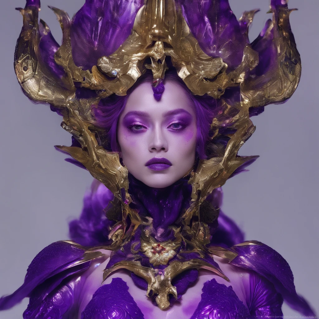 Lunar soil 32K(tmasterpiece,k hd,hyper HD,32K)Short flowing bright purple hair,Snow in winter,zydink, a color, Ancient Ascension (Female devil), (Blood-colored scarf), Combat posture, looking at the ground, short detailed hair, Floating bright purple, Flame pattern gold tiara, Chinese long-sleeved gold silk garment, (Abstract snowflakes flying:1.2), white backgrounid,Lotus protector(realisticlying:1.4),Bright purple hair,Smoke on the road,The background is pure, A high resolution, the detail, RAW photogr, Sharp Re, Nikon D850 Film Stock Photo by Jefferies Lee 4 Kodak Portra 400 Camera F1.6 shots, Rich colors, ultra-realistic vivid textures, Dramatic lighting, Unreal Engine Art Station Trend, cinestir 800,Short flowing bright purple hair