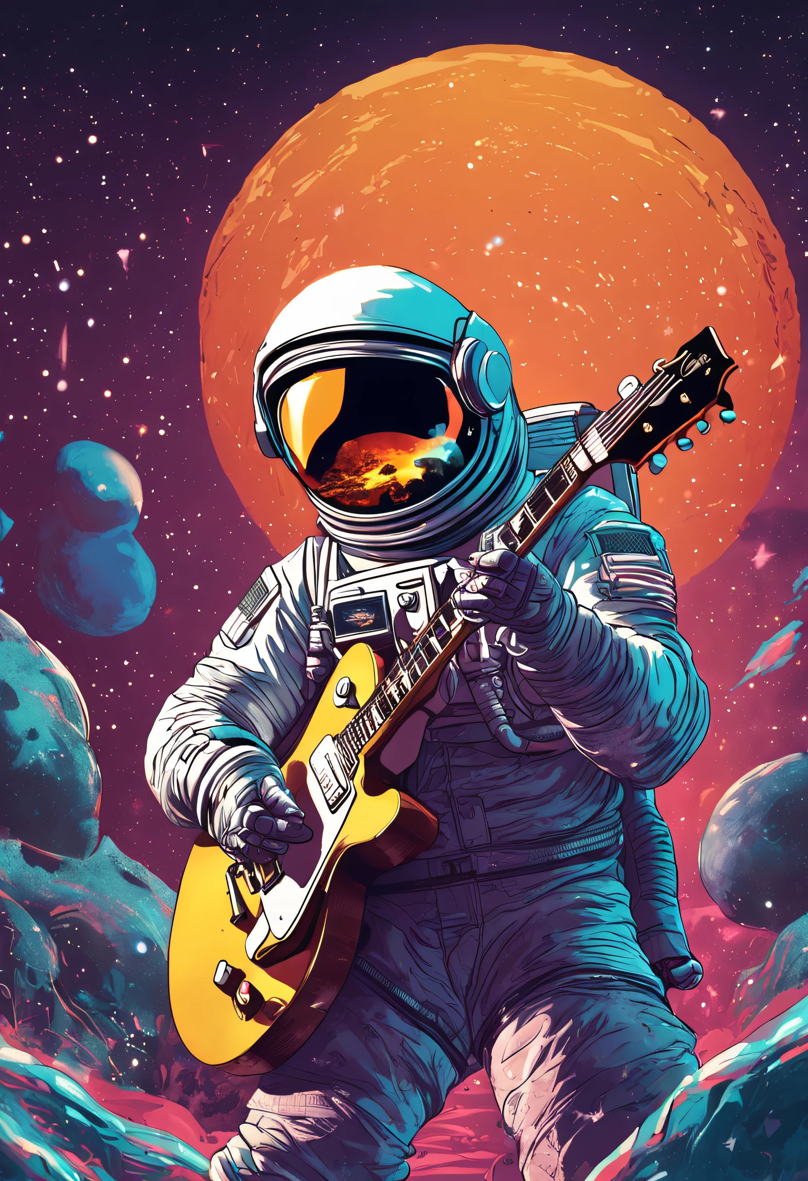 (Detailed description) Astronaut in sunglasses playing an electric guitar of the model Les Paul