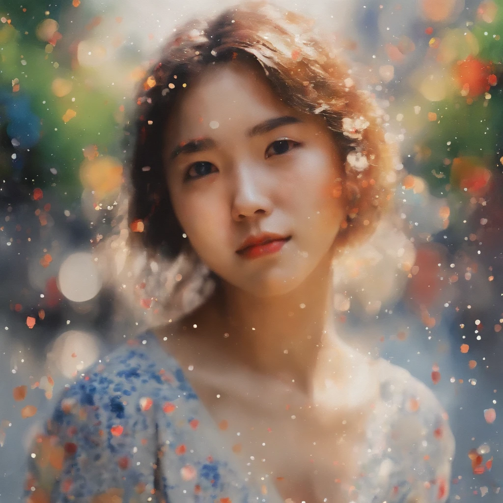 (best quality,masterpiece:1.2), Soft focus, Bright gradient watercolor, Dreamy, White background, Girl, Kyoto shops.