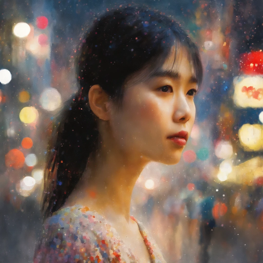 (best quality,masterpiece:1.2), Soft focus, Bright gradient watercolor, Dreamy, White background, Girl, Kyoto shops.