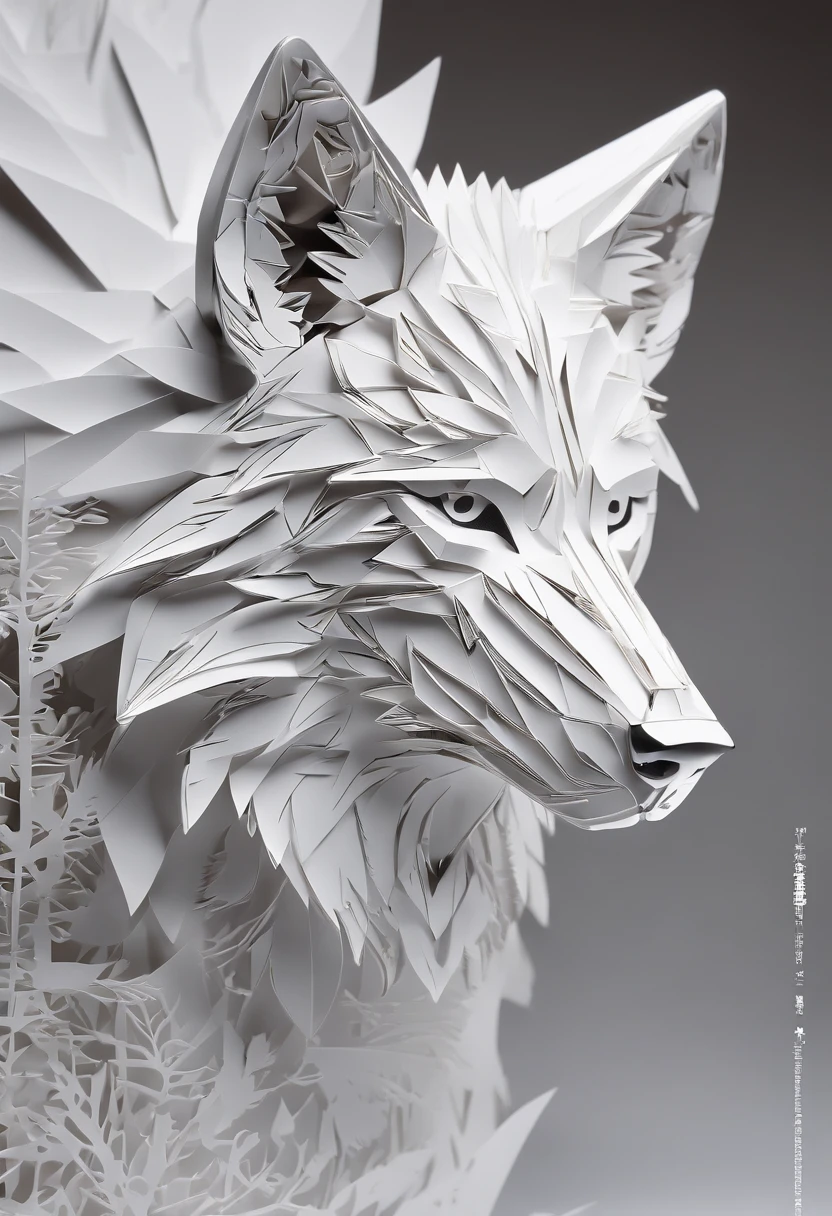 Wolf, style of Yoji Shinkawa, black and white, print, super detailed