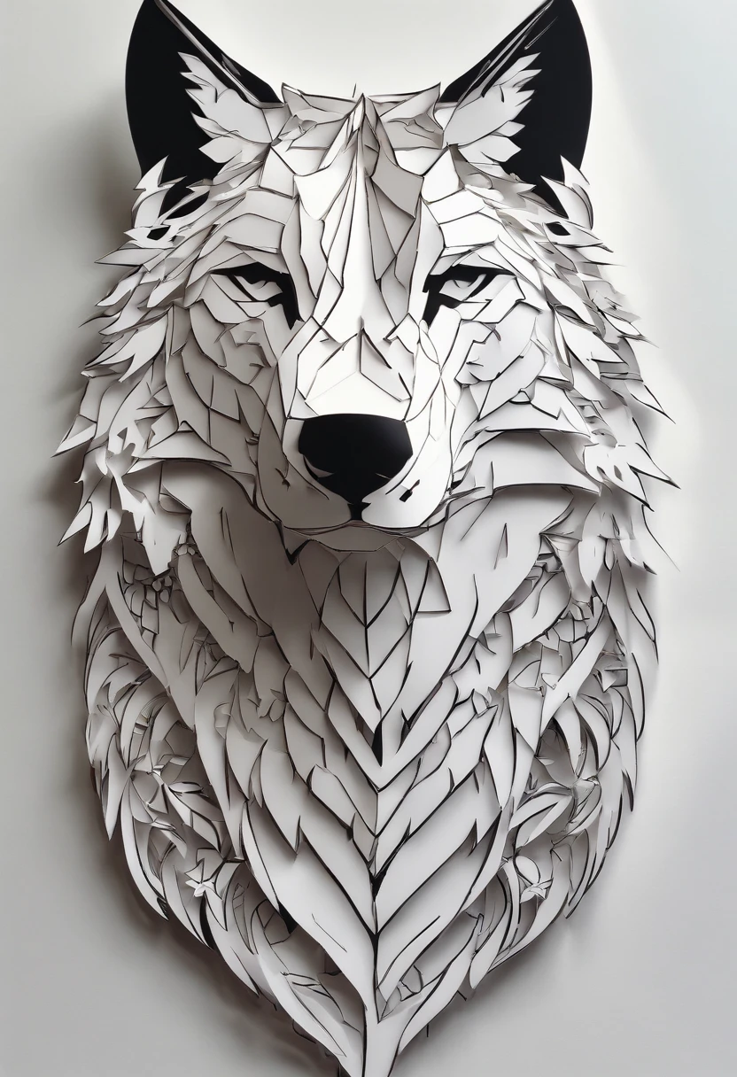 Wolf, style of Yoji Shinkawa, black and white, print, super detailed