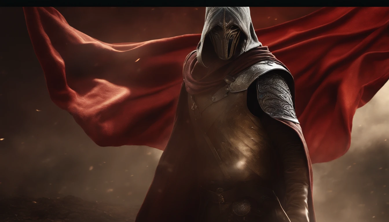 Realistic, 4k, Anjos com asas grandes, uma espada, Head hood on war background image (caos)