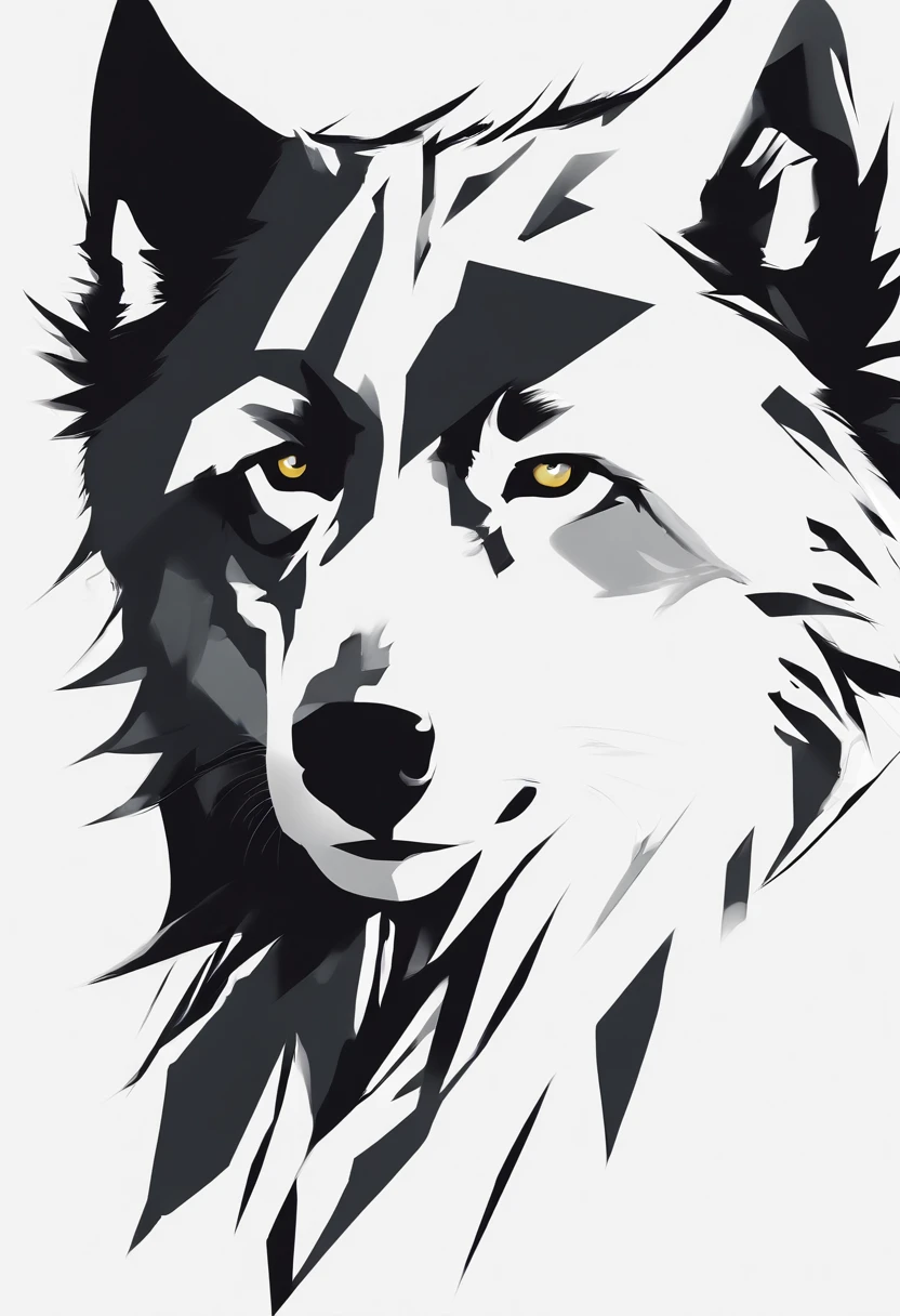 Wolf, style of Yoji Shinkawa, black and white, print, super detailed