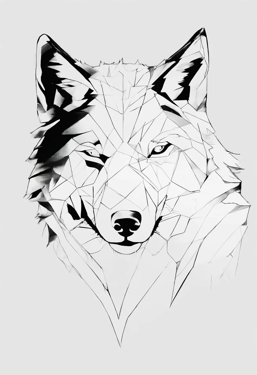 Wolf, style of Yoji Shinkawa, black and white, print, super detailed