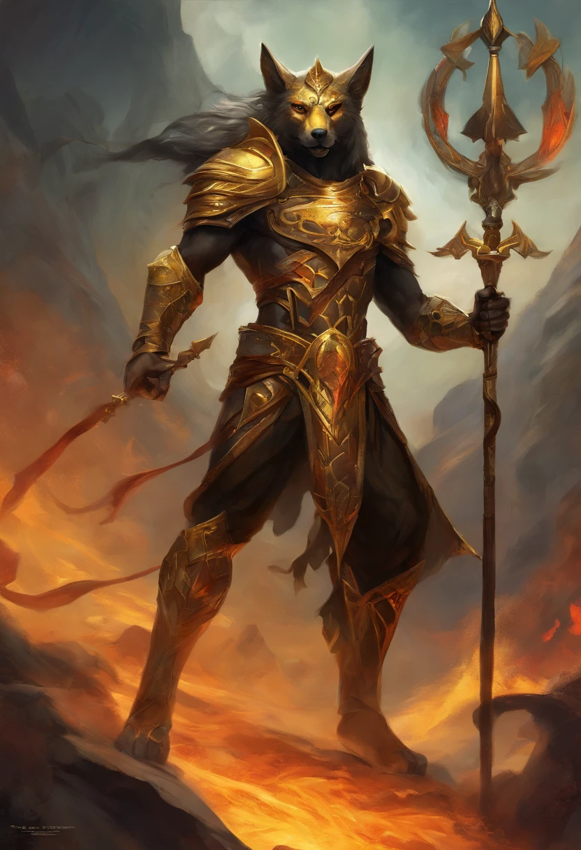 (high quality), photorealistic, (oil painting)
jewelry, (solo),
(dynamic pose), towards right, ((hell gate)), fire, hell landscape, (the underworld), (dark landscape),
anubis, egyptian jackal headed god, anthro, muscular, (holding golden scales), dynamic pose, cinematic, dramatic camera angle, golden armor:0.25, black & gold cape, (good anatomy), (good proportions), award winning, masterpiece, centered,