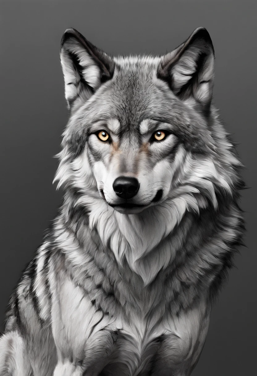 Wolf, style of Yoji Shinkawa, black and white, print, super detailed