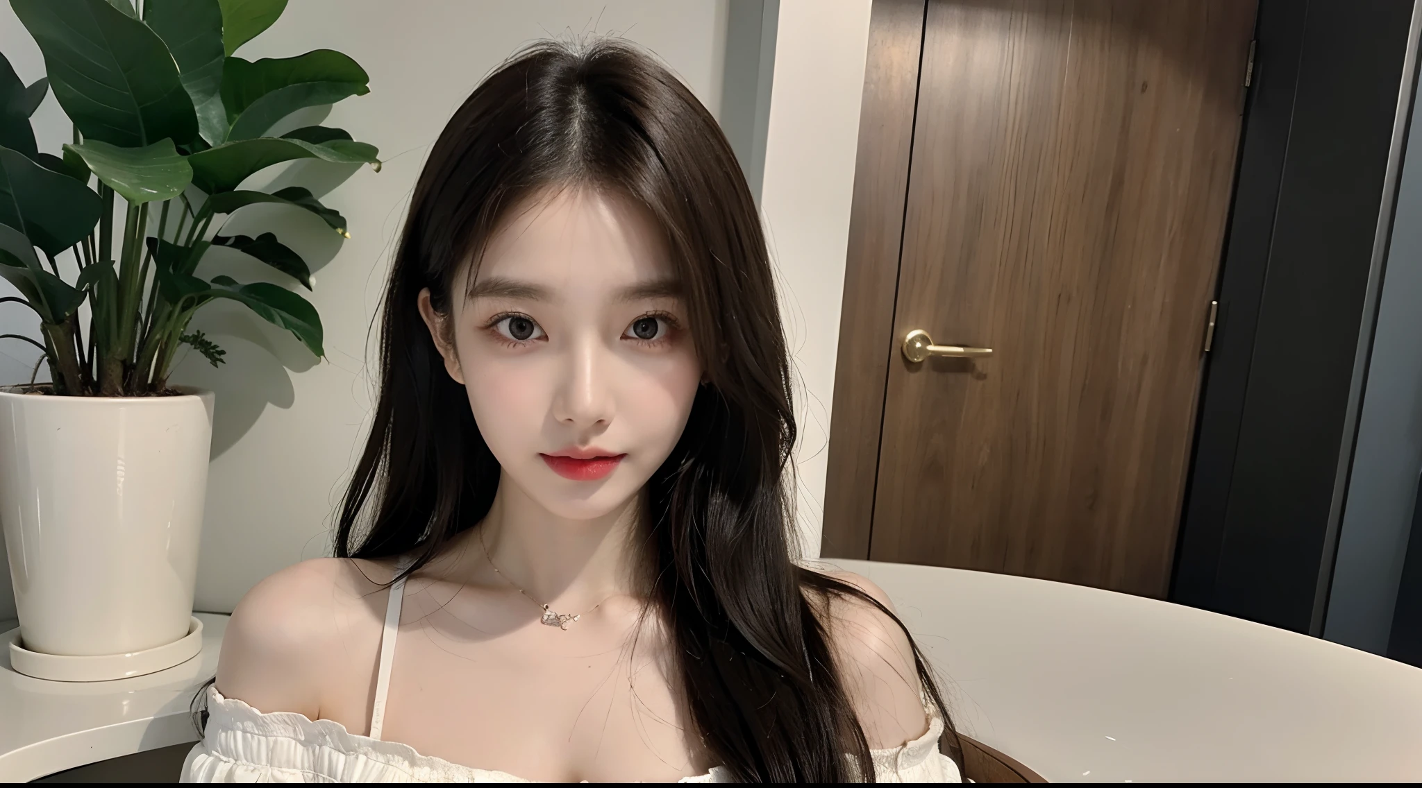 (High-resolution 8K raw photos are realistic,best qualtiy)，Fashion trendy beautiful and charming woman，gentle and charming Chinese beautiful woman，Korea,Kpop idol，delicate and sexy collarbones，charming oval face，二重まぶた，Ingenious[peaches]flower eyes，redish pink lips，small-nose，exposed bare shoulders，focus at face，closeup of face，Hyper-detailing，Blue off-the-shoulder long-sleeved top，White hip wrapped skirt，Light red hair，Background bokeh，cleavage，long leges，(Seven-doppelganger shot，中景 the scene is，Solo：1.4)，Lace，lacing，head gear， Fresh and impressive， natural color，Front light，Leaning against the wall，sitted，Princess chair，Body proportions are normal，Leaning together，Garbage heap，There is water on the ground，Swelling，There is a tattoo on the chest