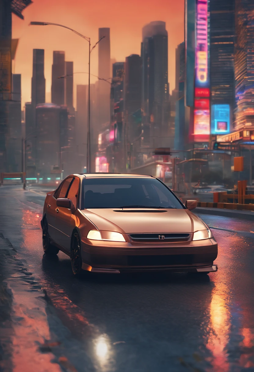 ((best quality)), ((ultradetailed)), ((masterpiece)), illustration,
Rainy night, honda civic, 2005 model 4 door, matte black color, low profile wheels, big black rim, highway, chase from behind, dark shadow, imposing bodywork, expansive expressway, toll booth, highway exit, fear.