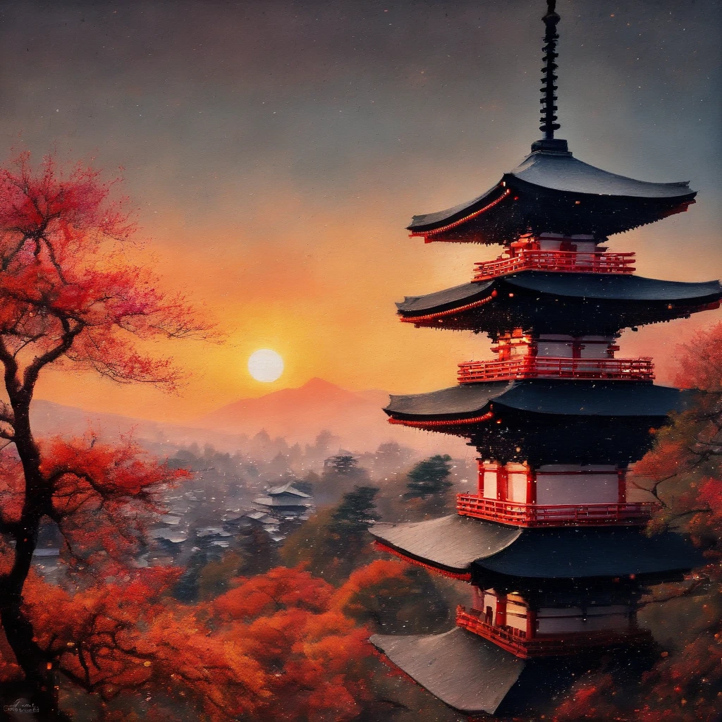 (best quality,masterpiece:1.2), Soft focus, Bright gradient watercolor, Dreamy, White background, Temples in Kyoto