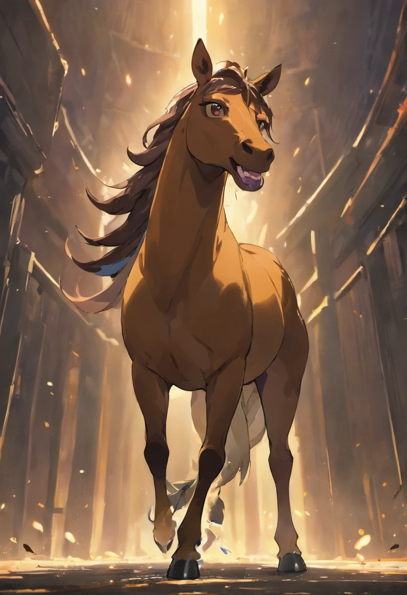 perfectanatomy,1animal,solo,brown horse,wild,(fullbody)(((animalonly)))(((nobody))),((stomping)),view from behind