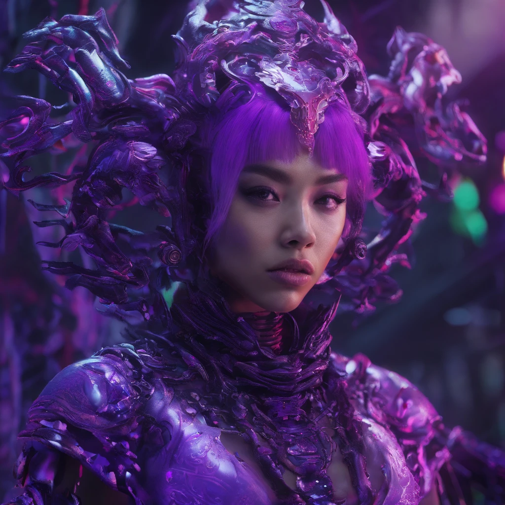 Lunar soil 32K（tmasterpiece，k hd，hyper HD，32K）Short flowing bright purple hair，Snow in winter，zydink， a color， Ancient Ascension （Female devil）， （Blood-colored scarf）， Combat posture， looking at the ground， short detailed hair， Floating bright purple， Flame pattern gold tiara， Chinese long-sleeved gold silk garment， （Abstract snowflakes flying：1.2）， white backgrounid，Lotus protector（realisticlying：1.4），Bright purple hair，Smoke on the road，The background is pure， A high resolution， the detail， RAW photogr， Sharp Re， Nikon D850 Film Stock Photo by Jefferies Lee 4 Kodak Portra 400 Camera F1.6 shots, Rich colors, ultra-realistic vivid textures, Dramatic lighting, Unreal Engine Art Station Trend, cinestir 800，Short flowing bright purple hair