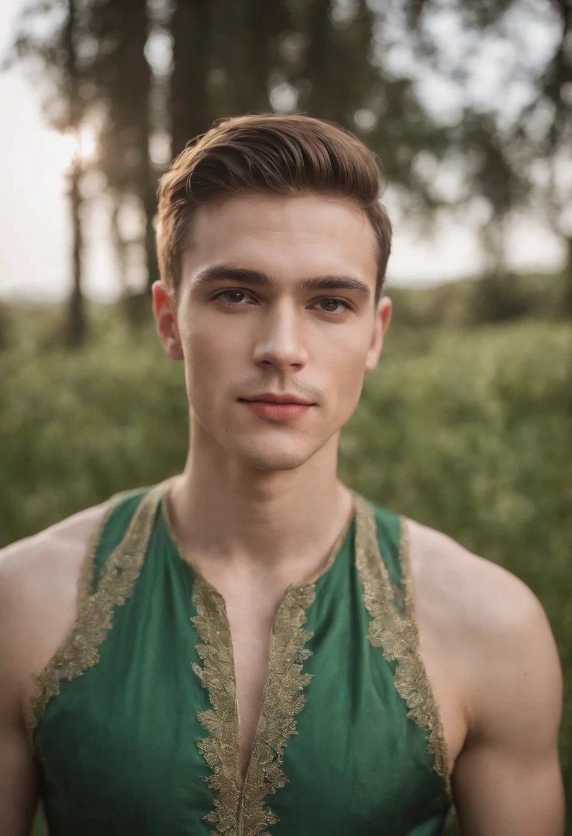 retrato de homens jovem e bonitos, 22 anos, vestido roupas feitas de pele de carneiro branco, fanatical face, in green field on sharp focus background, Studio Photography, detalhes intrincados, altamente detalhado, Esmaltado,mysterious lighting,upper body