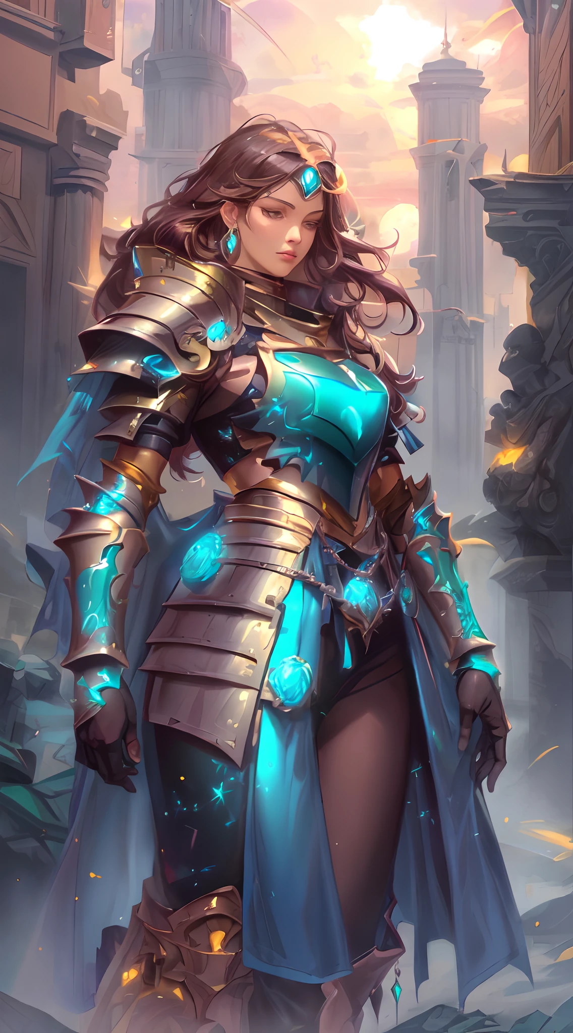Inspired in anime the "Saint Seiya" universe. The scene features a ((stunning sexy and beautiful girl)), ((female Knight of the Zodiac)), specifically (representing the Pisces sign), She is wearing her lustrous metal armored , which is colored in shades of gold and Blue turquoise and is ((designed in a style that reflects her Zodiac sign details)), nijiarmor, real mechanical parts armor, high detailed Picis girl knight saint Seiya styled. (The background is a dramatic battlefield) or a significant ancient Greece location from the series. (hyper-realistic), (each detail of the Knight and her Cloth with precision). should be dynamic and engaging, capturing the essence of the character and her Zodiac sign in to saint Seiya styled , masterpiece, insanely beautiful detailed, vibrantly, powerful energy aura