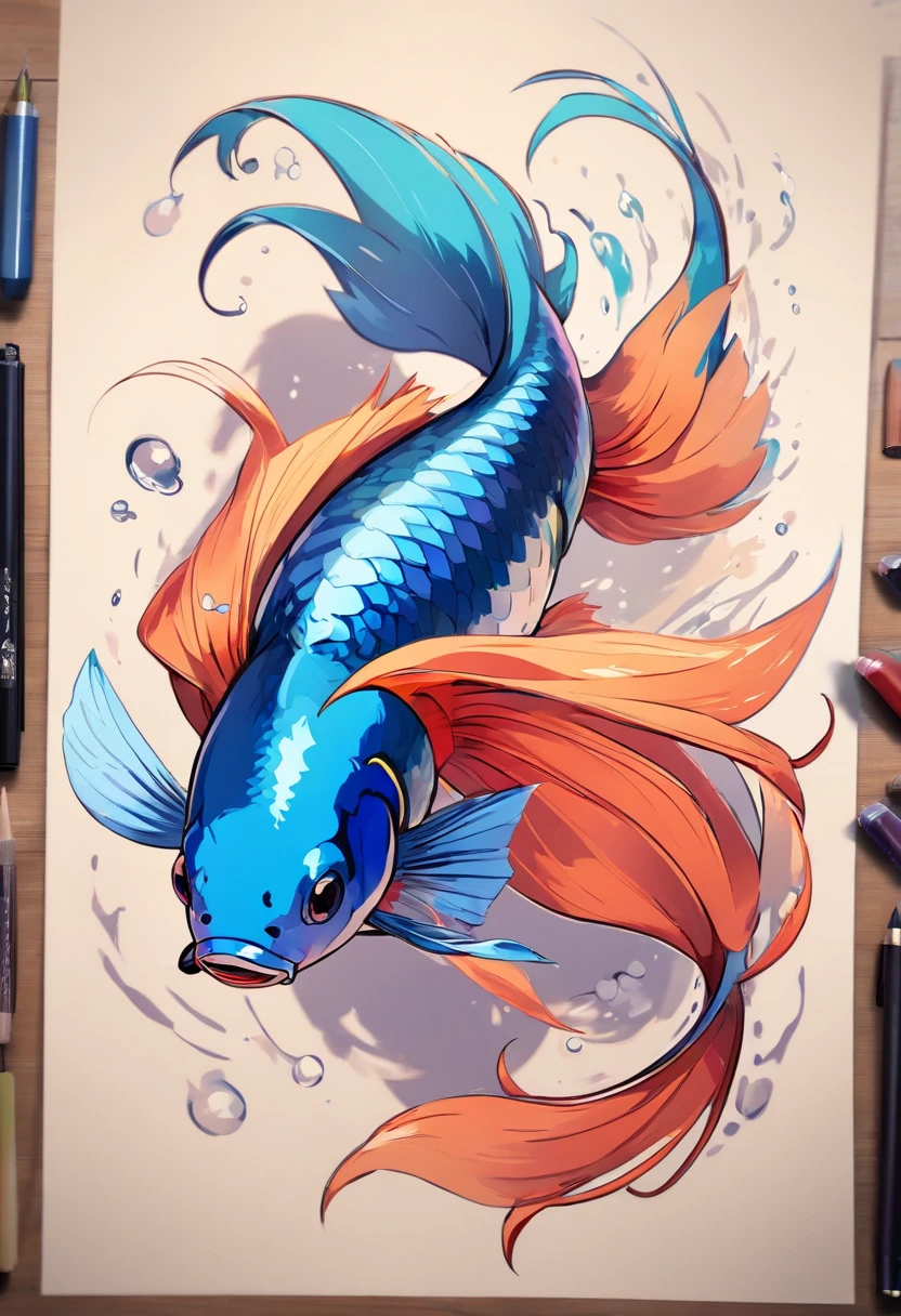 Bauhaus betta fish in Japanese mafia tattoo style, alta qualidade, ultra-realista, fotografia profissional, peixe.