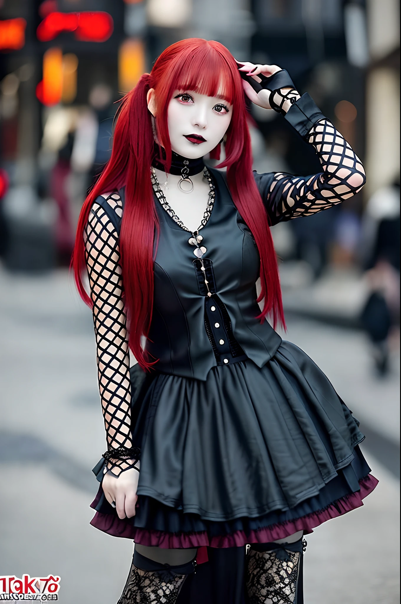Close up portrait of red-haired woman in black dress, 1 7 - year - old anime goth girl, wearing modern gothic clothes, gothic outfit, Gothic Wear, japanese gothic, 1 7 - year - old goth girl, gothgirl, Gothic fashion, goth style, Gothic Girl, Gothic clothes, wearing a gothic dress, gothic styles, Gothic!!