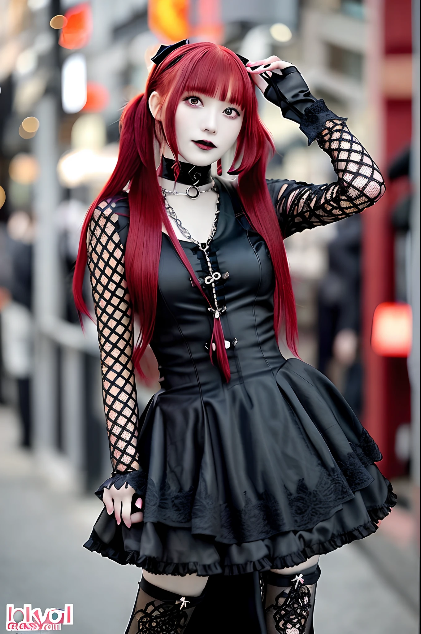 Close up portrait of red-haired woman in black dress, 1 7 -  - old me goth girl, wearing modern gothic clothes, gothic outfit, Gothic Wear, japanese gothic, 1 7 - year - goth gi gothgirl, Gothic fashion, goth style, Gothic Girl, Gothic clothes, wearing a gothic dress, gothic styles, Gothic!!