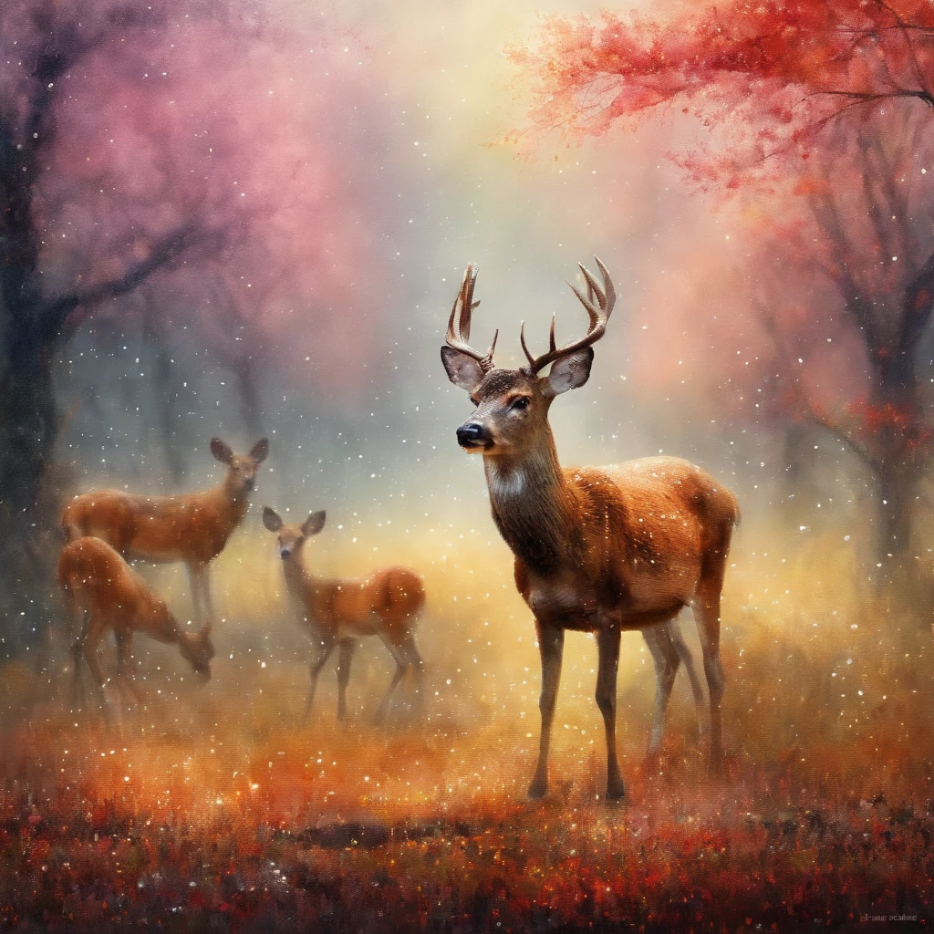 (best quality,masterpiece:1.2),Soft Focus,Bright Gradient Watercolor,Dreamy,White Background,Temples of Nara,Deer