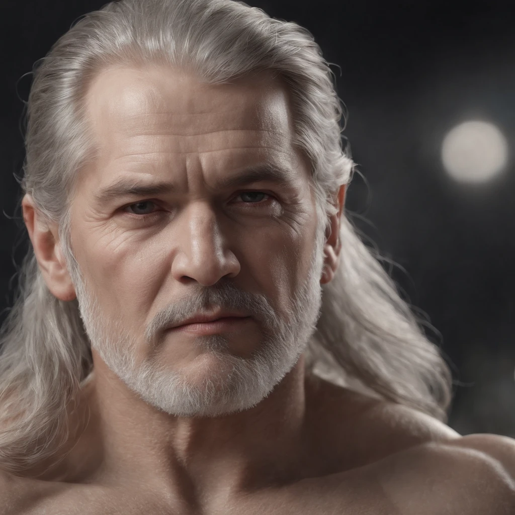 Professional 3D rendering for the elderly:1.3) af (Realistic:1.3) The most beautiful artistic photo in the world,Soft function, Bright male hero, ((Epic hero fantasy rough muscular man wet hero angry looks long hair, short beard and fierce expression in dynamic pose, Fantastic location, Majestic and cluttered environment)), Full body 8K unit rendering, action shot, skin pore, very dark lighting, heavy shading, A detailed, Detal Face, (vibration, Realistic photography