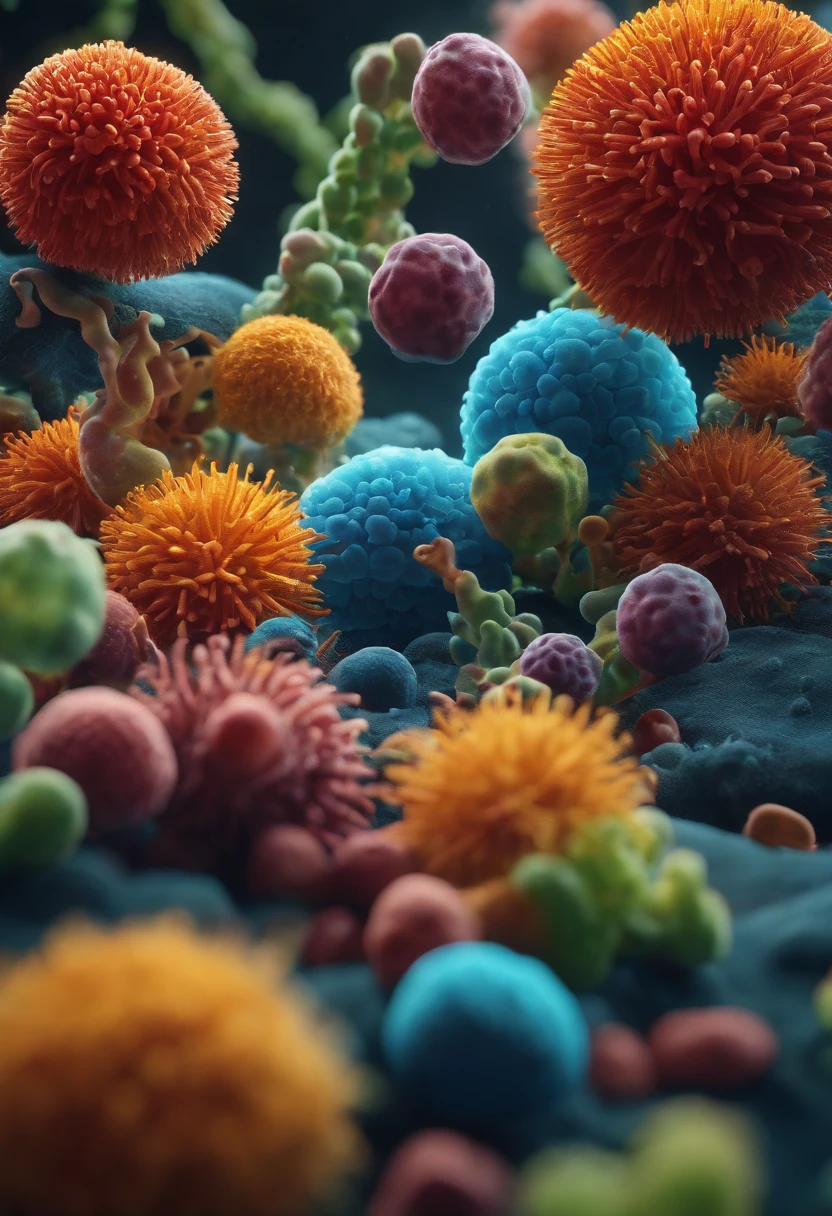 secret life of microbes .... characters from germs... hyper realistic 8k --ar