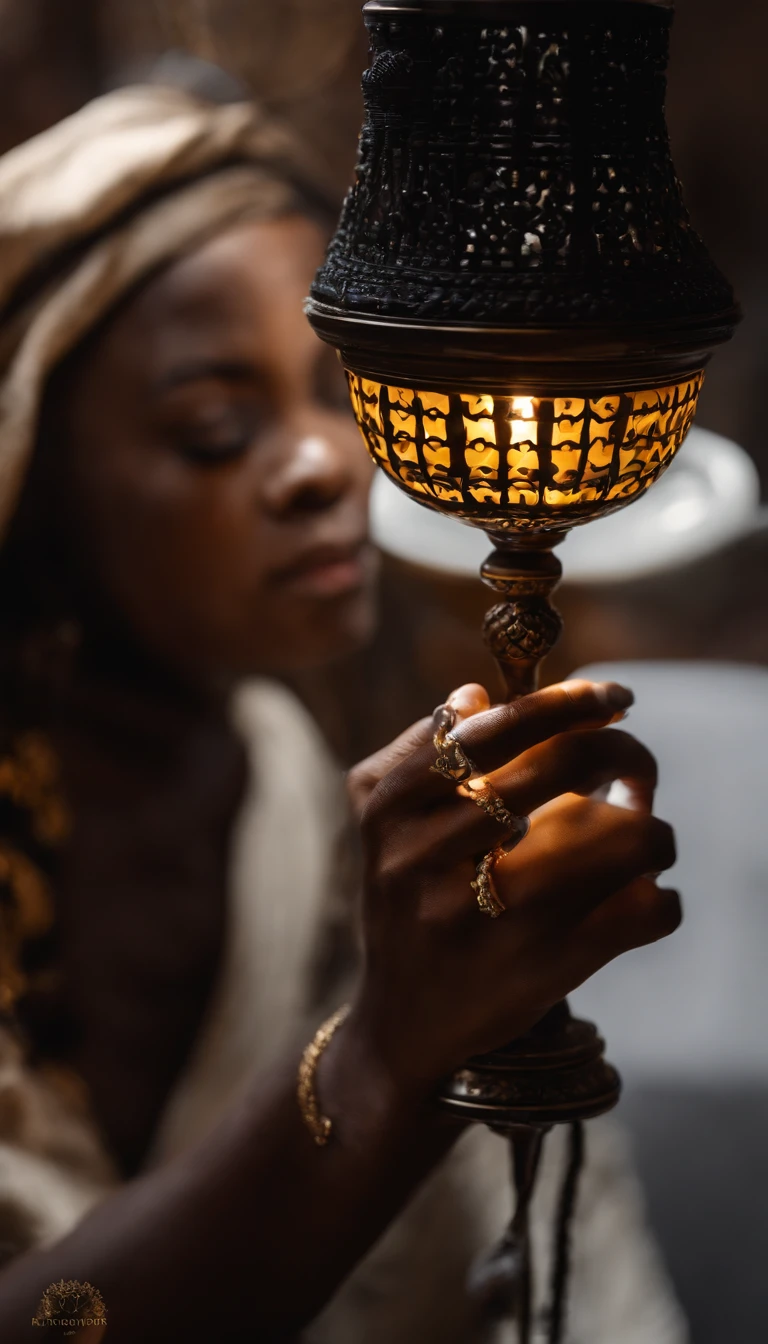 a hand eats black skin , unhas longas coma cor preta, holding a lamp with hyper-emotional golden glow, epic cinematic lighting, 8K分辨率, filmado em Hasselblad H6D-400c Multi-shot, Mitakon Speedmaster 65mm f/1. 4 XCD