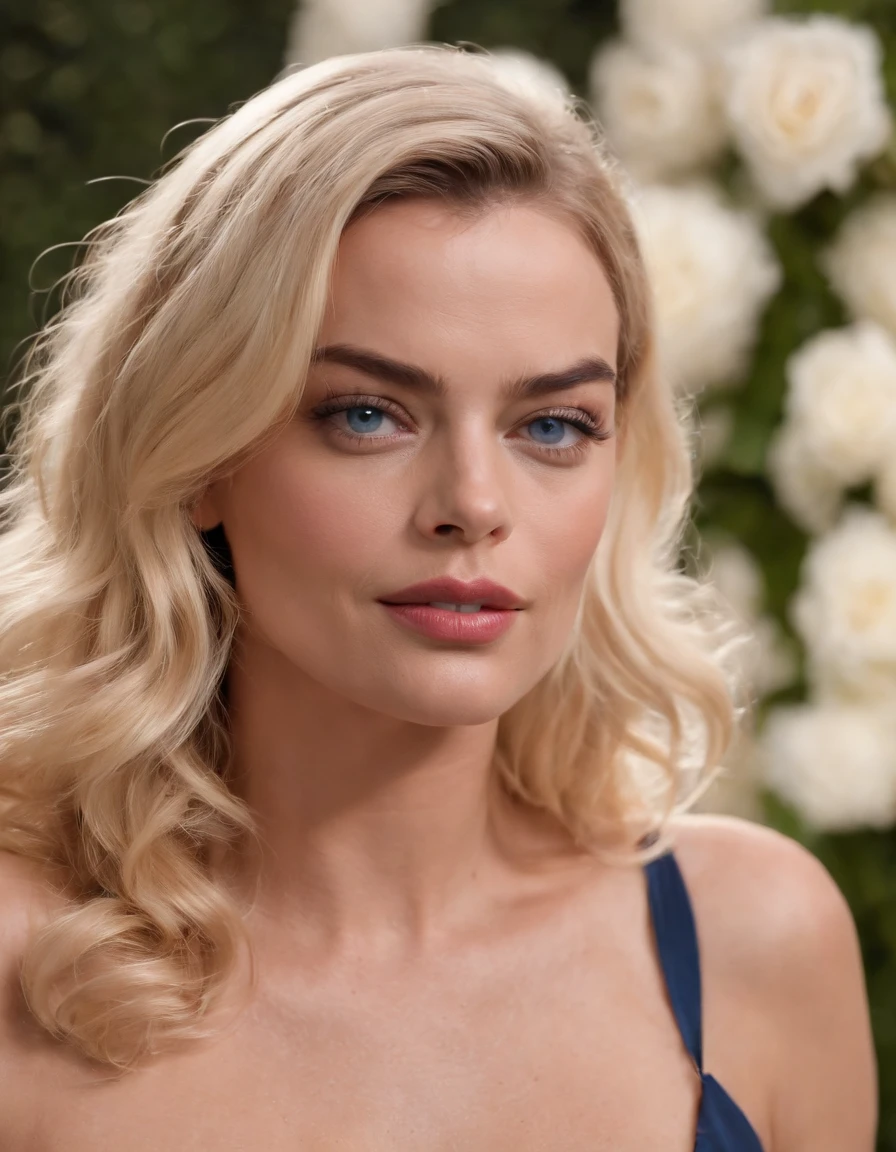 Margot Robbie,The Wolf of Wall Street(beautiful and bold, seductive and attractive, blue eyes, , long curly black hair, sweaty body). (Sexy makeup, cinematic effect), (Best quality, masterpiece, depth of field, Full HD, 4K, richness of detail). Portrait style