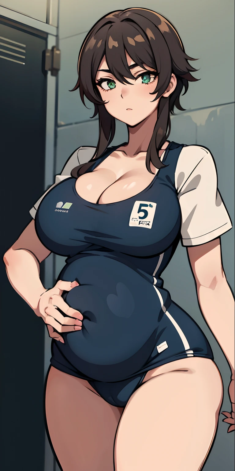 Shoichi, Uploaded on e621, by Pixelsketcher, by Bayard Wu, by Thomas Benjamin Kennington , author:Einshelm, Solo, full bodyesbian, Volleyball uniform, Volleyball, volleyball field, Green eyes,Large breasts,tit,cleavage,Pregnant women with