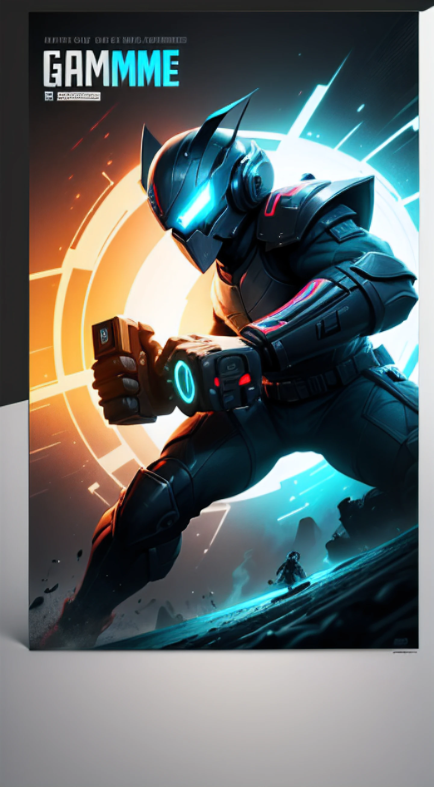 Create an energetic poster for a video gaming battle  event. Include gaming elements like  game characters to attract gamers. and use neon blue, black and dark shade colors