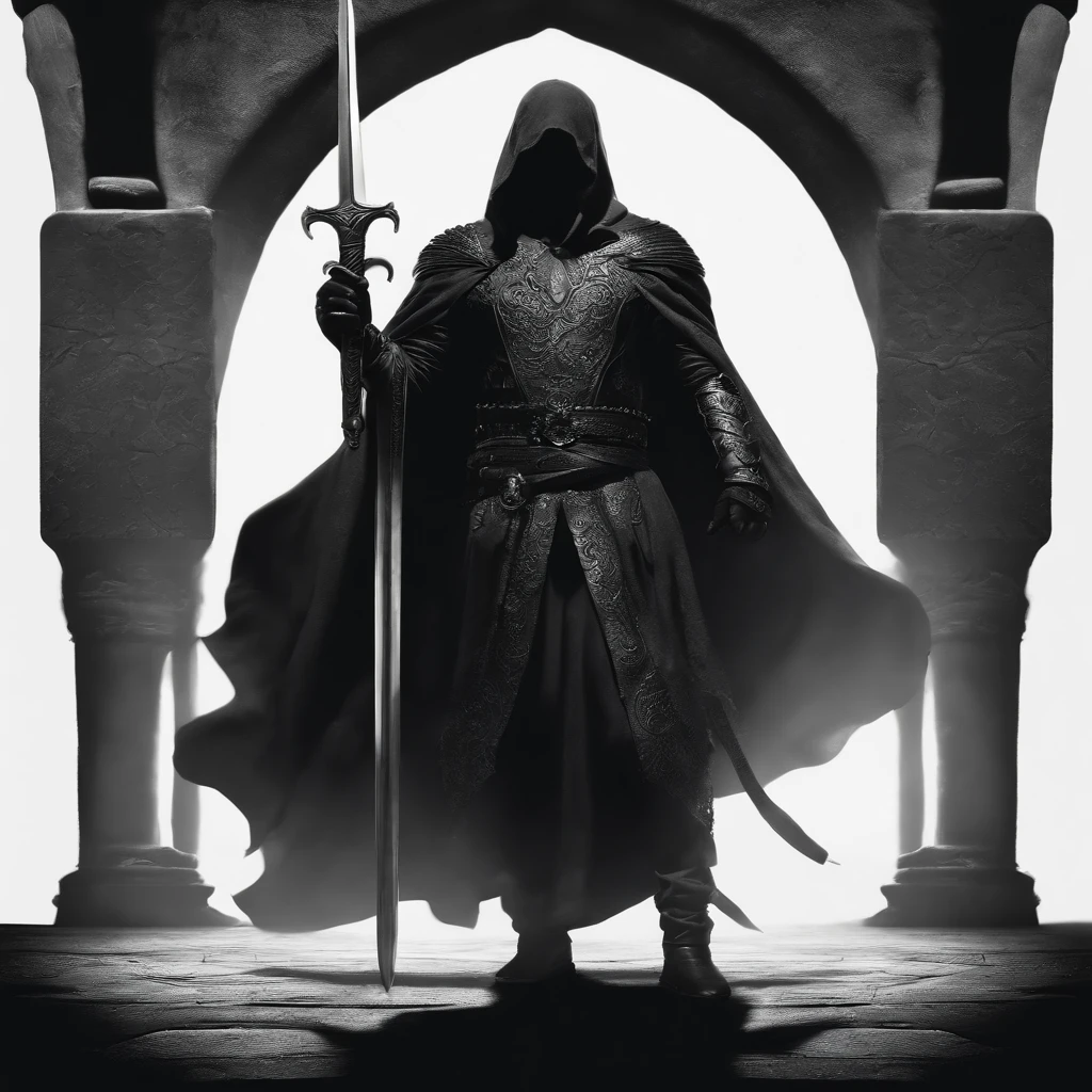 Man holding a sword made of darkness,capuz preto