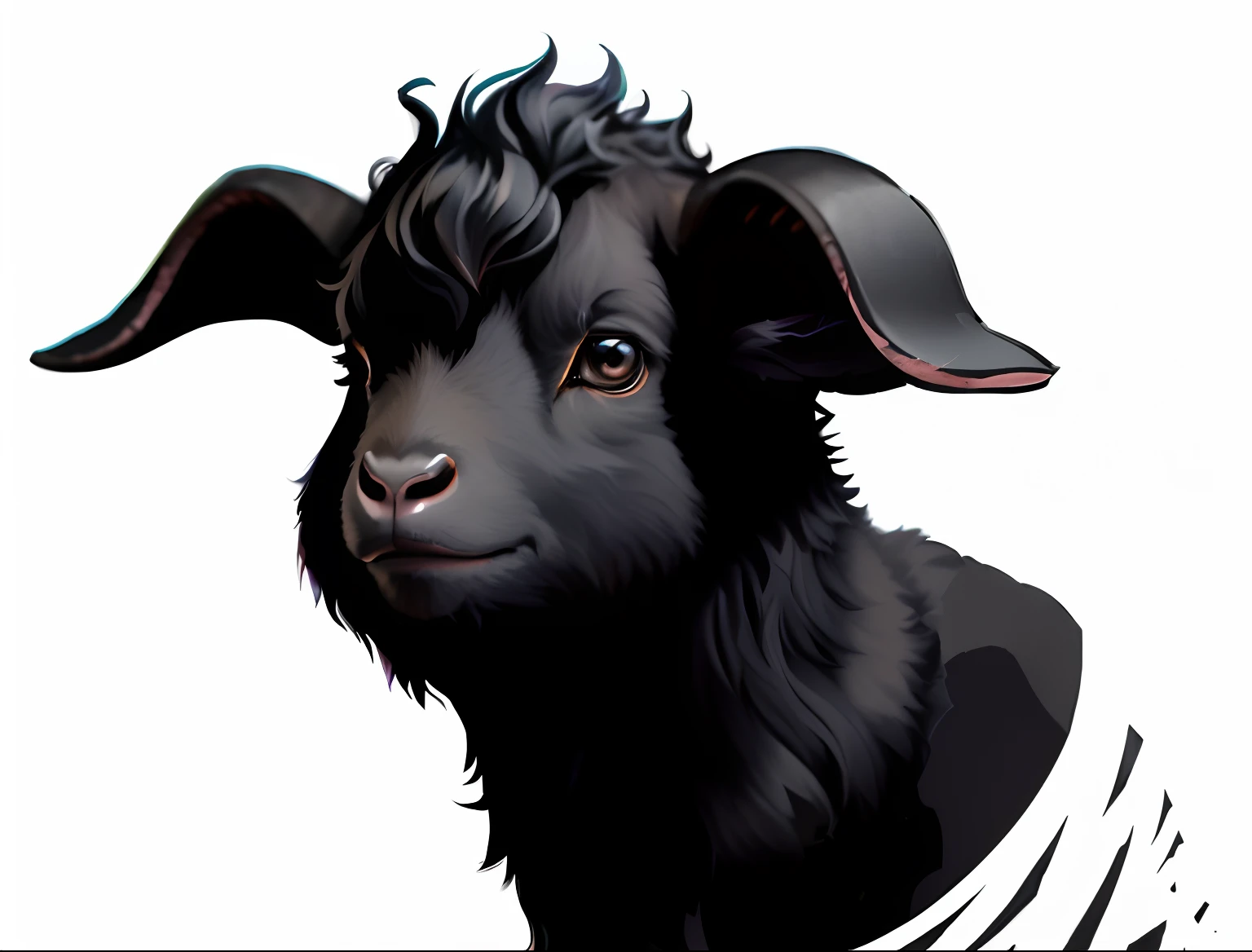 There is a black goat, half goat,A high resolution, lamb and goat fused as one, A goat, lovely digital painting, goats, digital painted, furry character portrait,