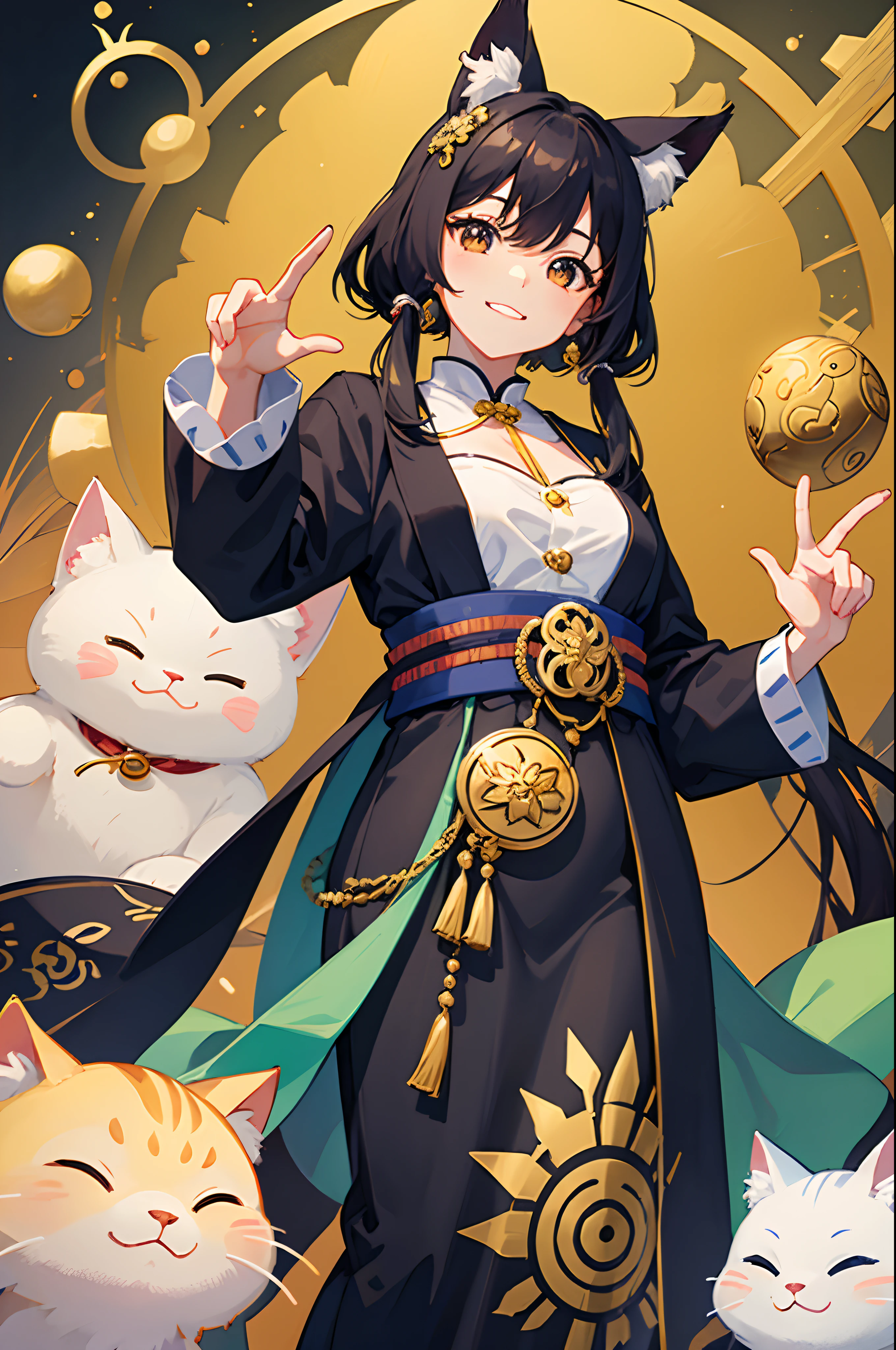 Consider making the character a combination of the characteristics of a beckoning cat and a cat.。Maneki-neko is usually、Because I am making a gesture that invites happiness with one hand.、Let's incorporate this pose into the cat。

Elements that express happiness:
Add elements that symbolize happiness to your character。Like a beckoning cat、Pose with one hand raised and palm facing forward,、Big smile、Items that bring good luck（For example、Maneki-neko often carries scrolls and coins）into your design。

Color selection:
The shade of the character is、Choose colors that evoke the image of happiness and abundance。Typically、Maneki cat is gold or red、Although it is based on white、Can also be customized to suit the culture of Aso。

Ear design:
Incorporating Mt. Aso's ears into cats' ears、Emphasize the uniqueness of the character、It's a great idea to show the connection to the community。To make the shape of the ears resemble Mount Aso、Get creative with your design。

Draw your character's design in detail。Ear shape and pose、Facial expressions are devised to enhance the characteristics of the character。