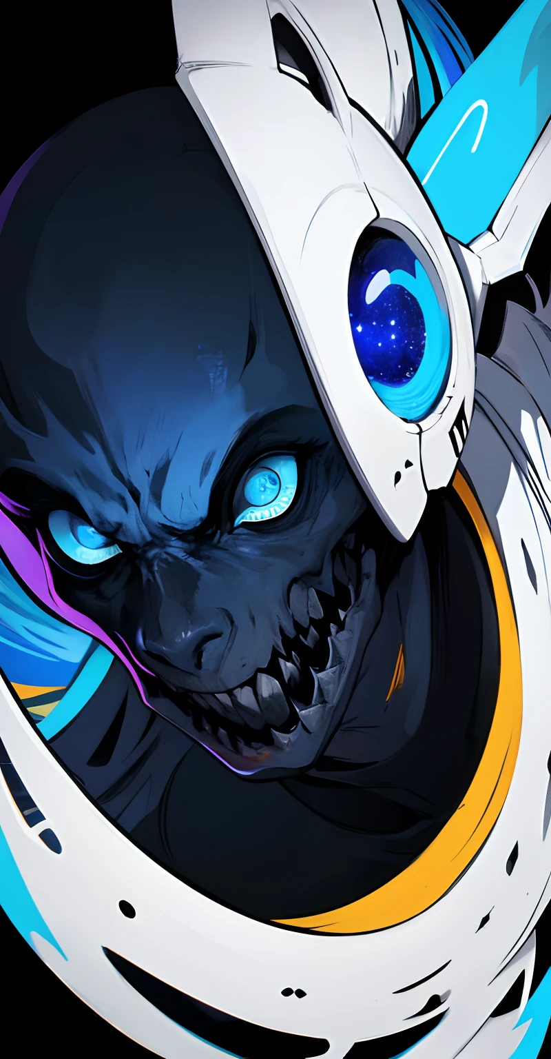 (Obra maestra, La mejor calidad), trasero, Closeup, fondo, colores vibrantes, highest qualityr, Detalles asombrosos, Arte lineal, De color azul negro, oscuro, Cosmic Terror, horror, cuerpo completo,