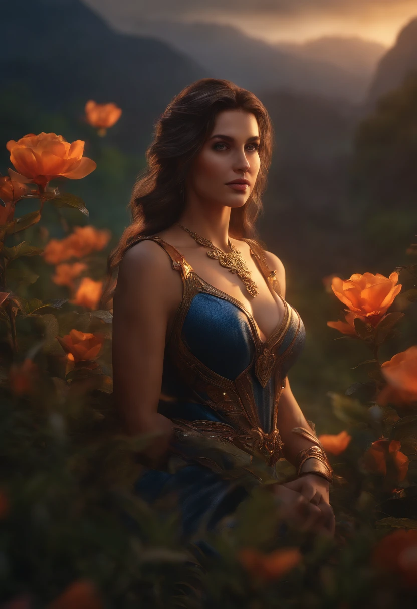 MULHER DIRIGINDO TRATOR, noite, flor, Natureza, luar, Realistic, 8k, Resolution concept art portrait, Realistic, pintura fosca detalhada, cor profunda, genial, detalhes intrincados, tela inicial, cores complementares, arte conceitual de fantasia, 8k resolution trending on Artstation Unreal Engine 5"