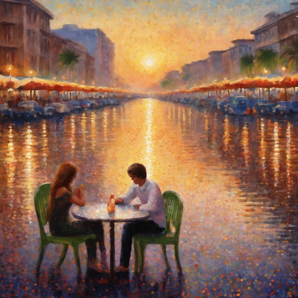 (best quality, masterpiece:1.2), soft focus, bright gradient watercolor, dreamy, white background, girl, cafes, Copacabana beach