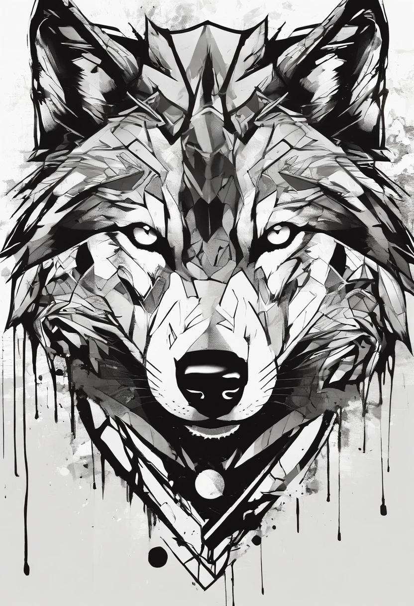Wolf, style of Yoji Shinkawa, black and white, print, super detailed