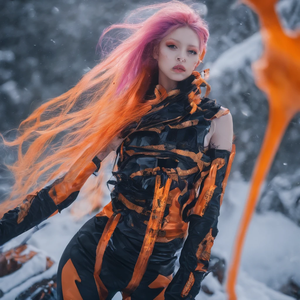 Black gold marble texture 32K(tmasterpiece,k hd,hyper HD,32K)Long flowing bright orange hair,Snow in winter,zydink, a color, Asian people (Kizi), (Blue-orange scarf), Combat posture, looking at the ground, long whitr hair, Floating bright orange, Fire cloud pattern gold tiara, Chinese long-sleeved gold silk garment, (Abstract snowflakes flying:1.2), white backgrounid,Lotus protector(realisticlying:1.4),Bright purple hair,Smoke on the road,The background is pure, A high resolution, the detail, RAW photogr, Sharp Re, Nikon D850 Film Stock Photo by Jefferies Lee 4 Kodak Portra 400 Camera F1.6 shots, Rich colors, ultra-realistic vivid textures, Dramatic lighting, Unreal Engine Art Station Trend, cinestir 800,Long flowing bright orange hair