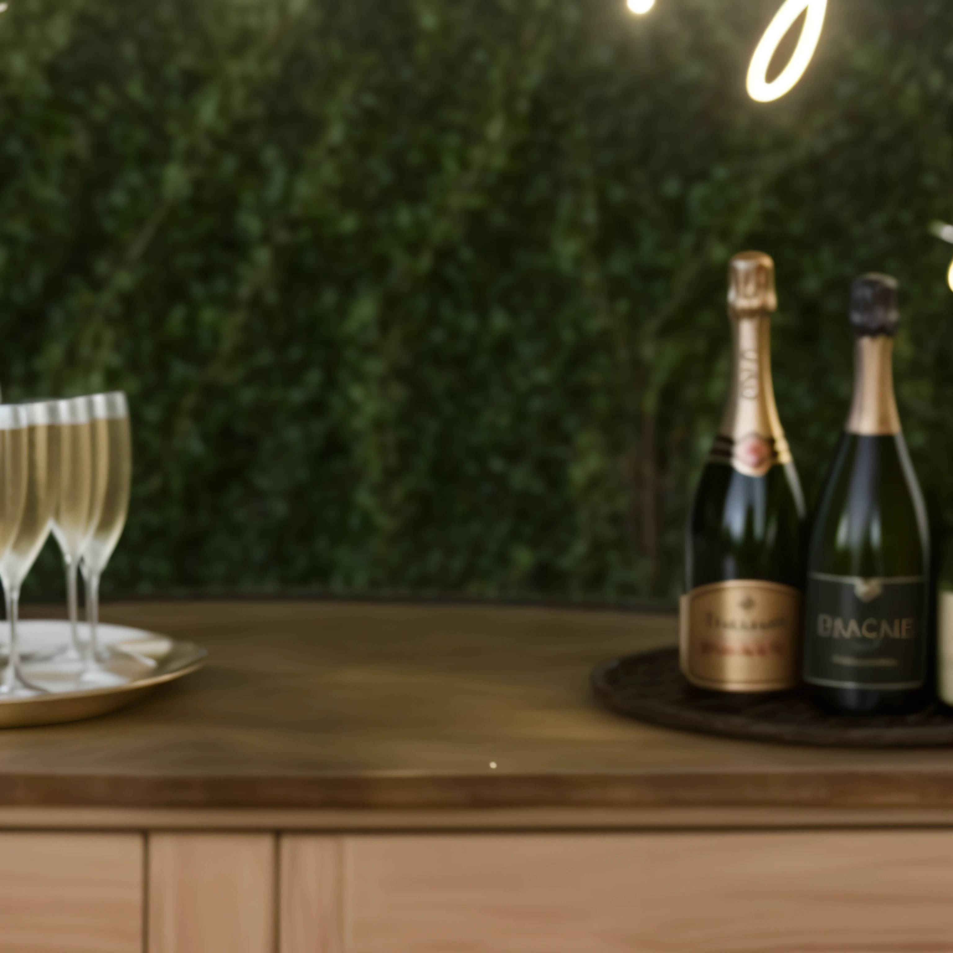 There is a table,Inside there was a bunch of wine and glasses, Champagne advertising, champagne on table, Charcoal and champagne, drinking champagne, Sparkling atmosphere, bubbly scenery, intricate sparkling atmosphere, Champagne, Background bar, delightful surroundings, Pure champagne, foamy, Profile image, Vignette, stunning arcanum backdrop, is playing happily, bar in background