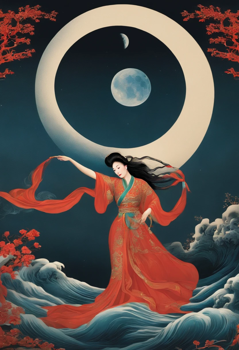 Noisy record covers,The main objects are the moon and the sea,Chinese mythology Chang'e rushes to the moon