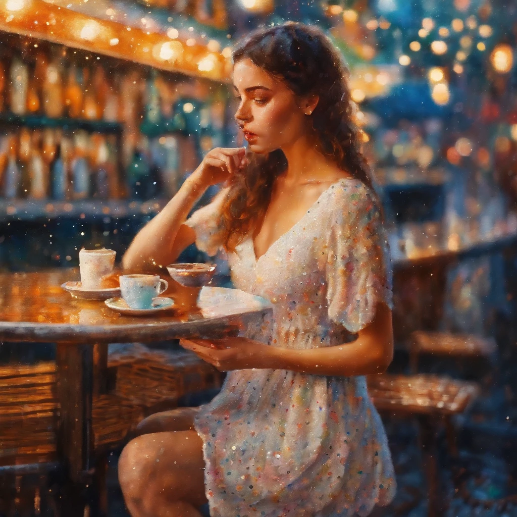(best quality,masterpiece:1.2,sharp focus),(bright gradient watercolor, vibrant colors),(dreamy, ethereal),(white background),(girl),(cafes, pubs),(London)