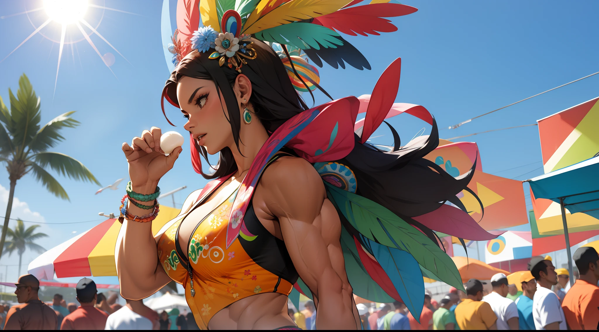 {{full color}}, {{medium shot}, tight framing}, (side by side), {(three) (young american indian girls), anime style, petite, cute}, {wearing (earth-colored bikini lingerie), (long gloves), (cotton scarf), (feather headdress)}, evil smile, (hair tied), (looking visualizer), {slender figure, mayoral anatomy}, {arms behind back, hidden hands}, {(face painting), (body painting), lot of (tribal tattoos)},  (skin pores, skin texture, subsurface scattering), (absurd), (masterpiece, best quality, ultra thin), (hyper detailed, beautiful face detailed, insanely detailed skin, insanely detailed resolution, ultra texture, perfect detailed face, sharp focus, blurred, clarity, sharp, octane render, unreal engine, low iso, sharp edges), (cinematic color classification, photorealistic, ultrarealistic, sunny landscape in daylight, natural lighting,  HDR), (DOF, bokeh, atmospheric)