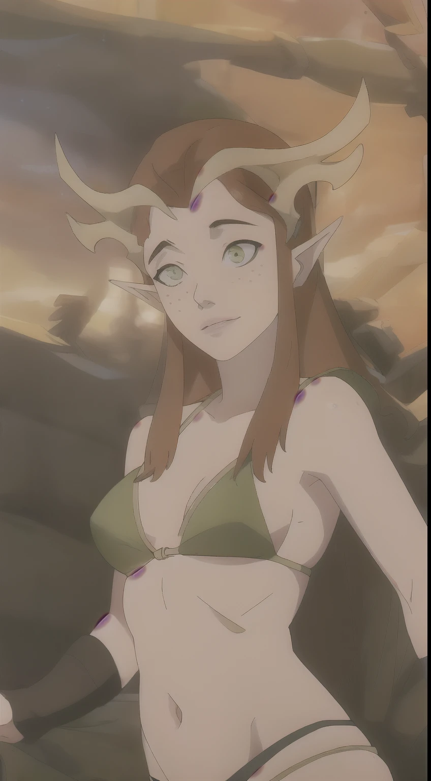 (Obra maestra, La mejor calidad), Detalles intrincados, ((bikini))
1girl, Keyleth, Orejas de elfo, Pecas, (((( grandes)))) ((ojos detallados))